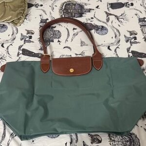 Longchamp Forest Green Tote with Chestnut Brown Trim
